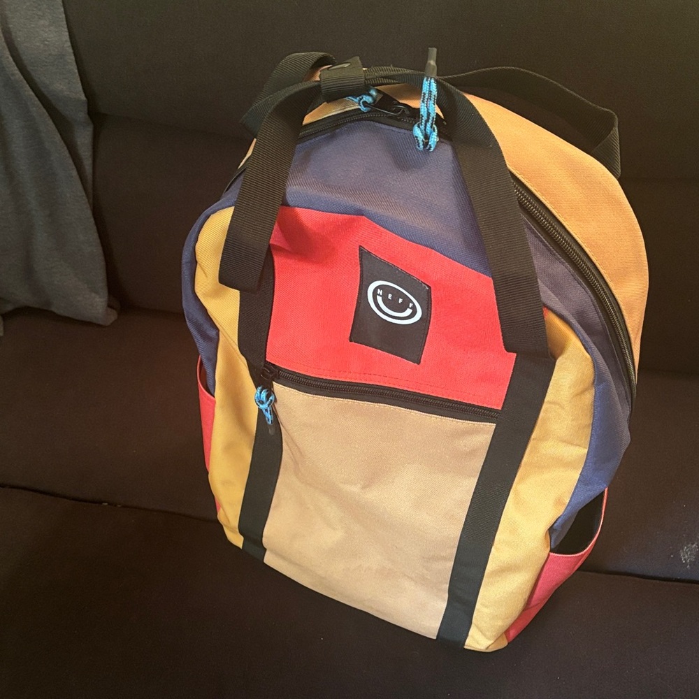 Neff Red, Blue, and Tan Backpack